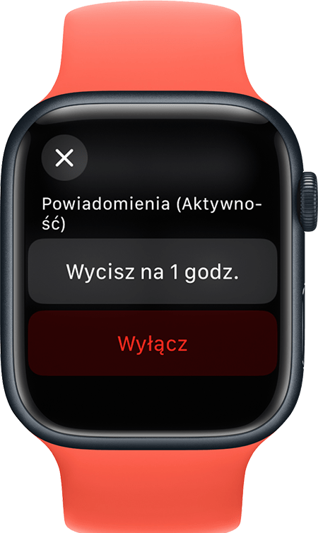 Apple Watch wyświetlający ekran wyciszania powiadomień