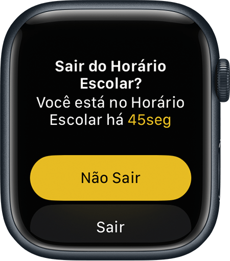 Apple Watch mostrando a tela Sair do Horário Escolar