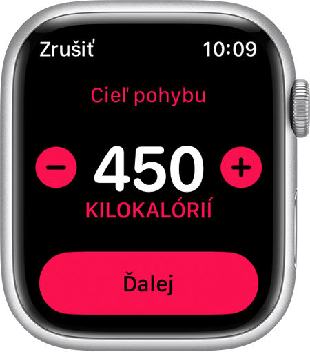 Nastavenie cieľa pohybu na hodinkách Apple Watch na 450 kalórií.