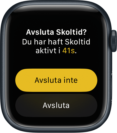 Apple Watch som visar skärmen Avsluta Skoltid