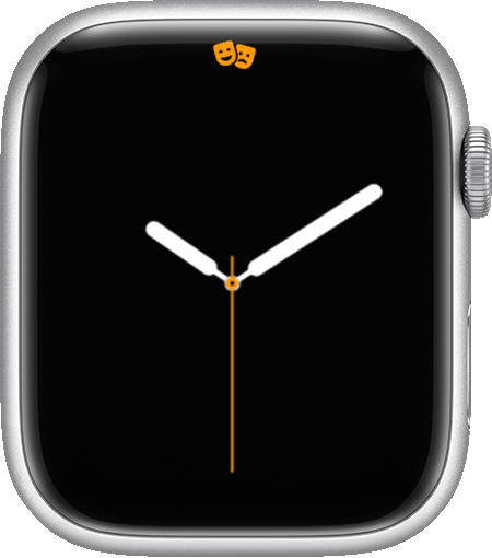 Apple Watch showing the Theater Mode icon at the top of its screen