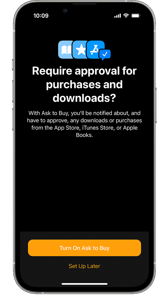 iPhone showing the screen on which a user turns on the Ask to Buy feature