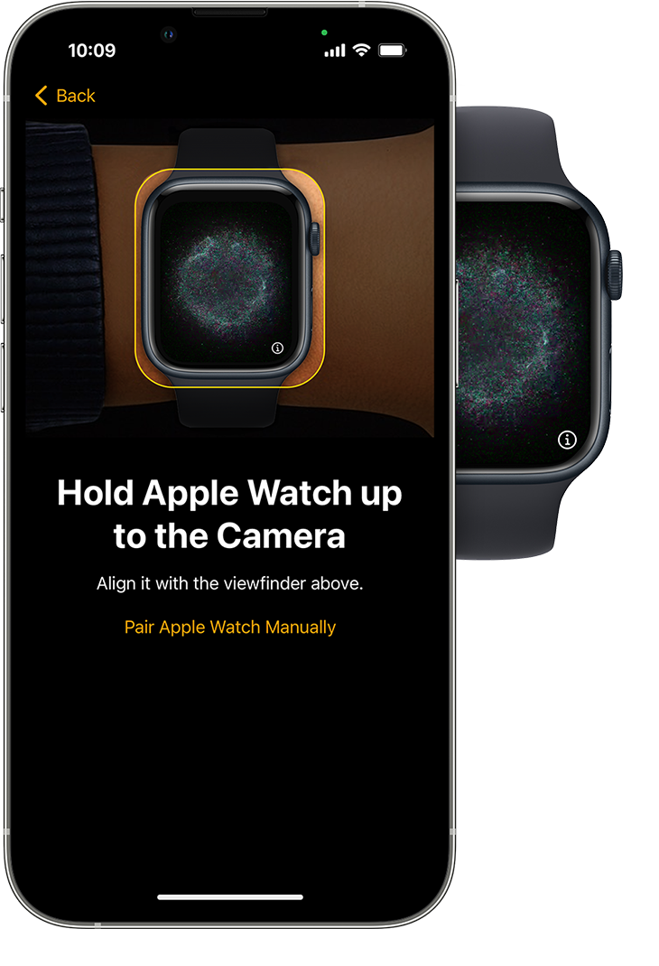 Apple Watch and iPhone showing the pairing animation on each device