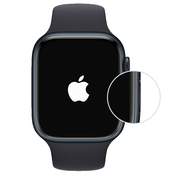 Apple Watch turning on, showing location of the side button