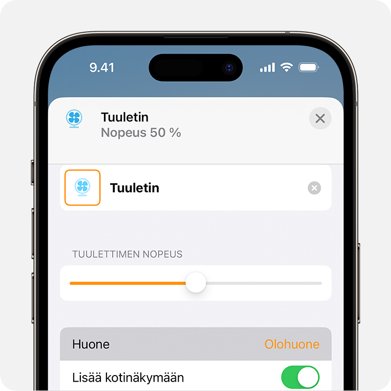 Tuuletin on määritetty olohuoneeseen
