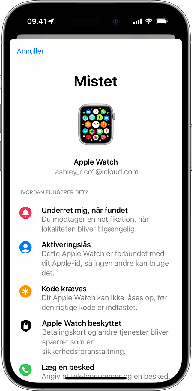 På iPhone skal du slå funktionen Mistet til på dit Apple Watch.