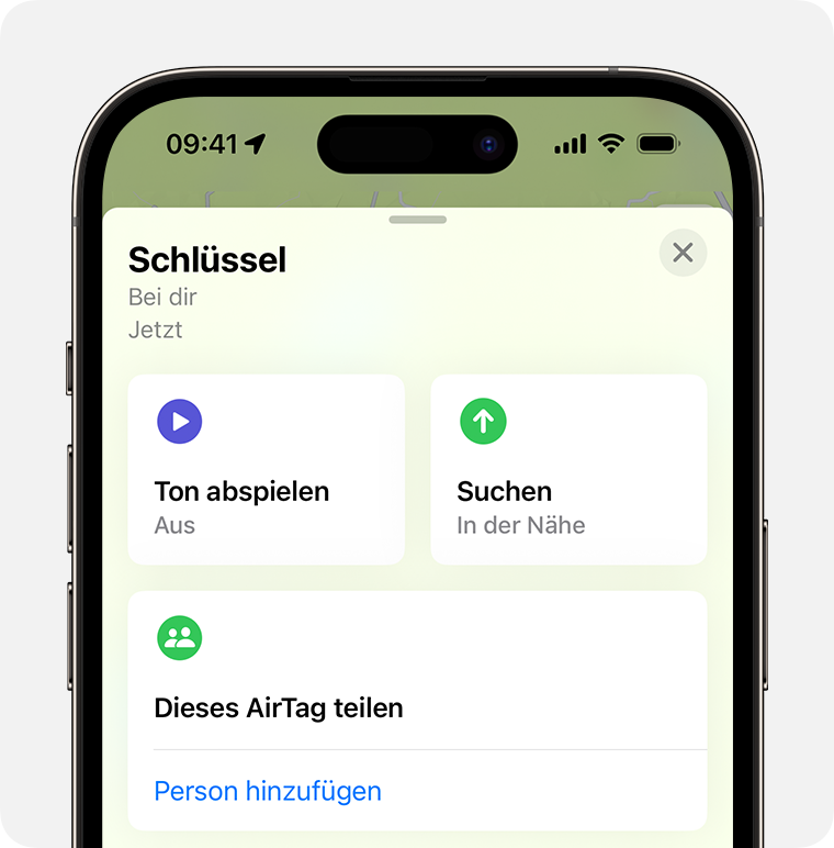 Suche mit der App „Wo ist?“ auf dem iPhone ein AirTag, das an deinen Hausschlüsseln oder anderen persönlichen Gegenständen angebracht ist.