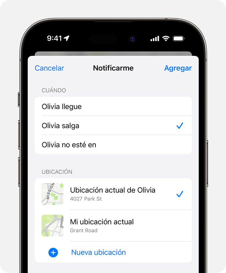 Crea una notificación basada en la ubicación para un amigo en el iPhone