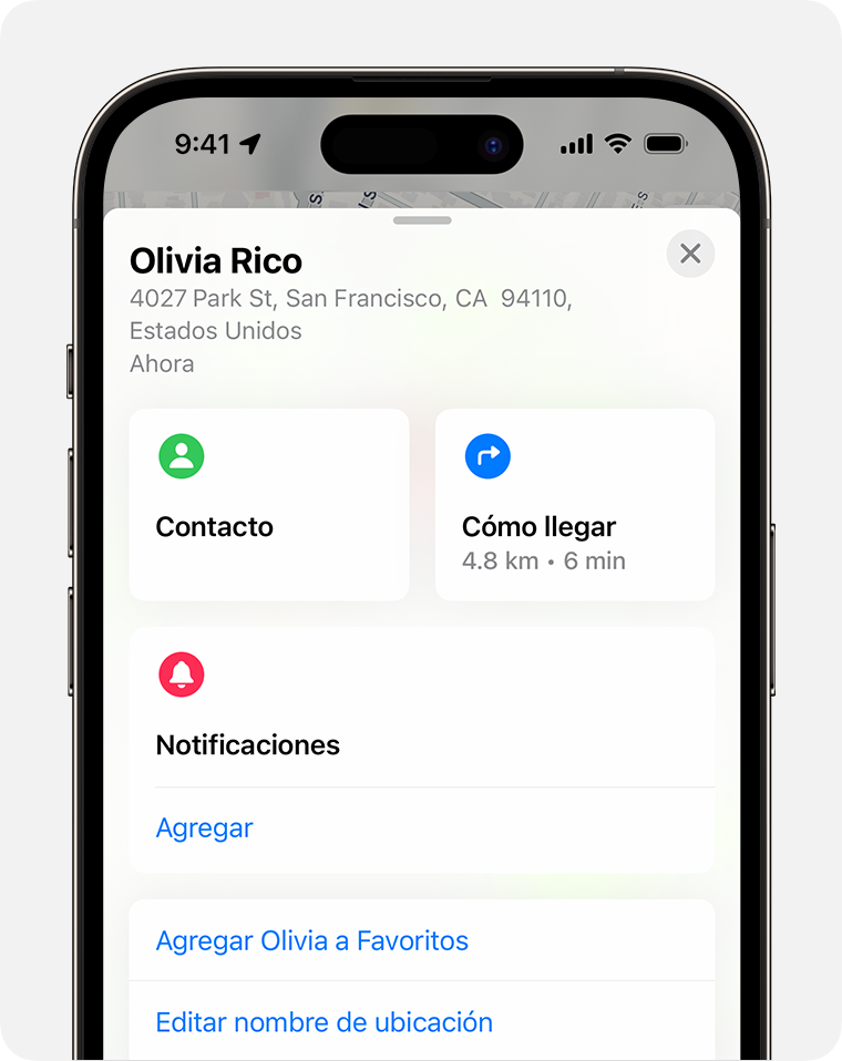 Ubica a un amigo mediante Encontrar en el iPhone