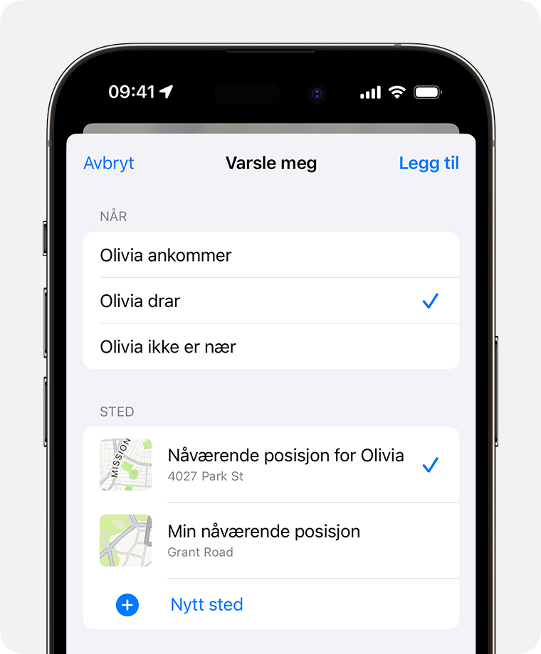 Opprett en stedsbasert varsling for en venn på iPhone