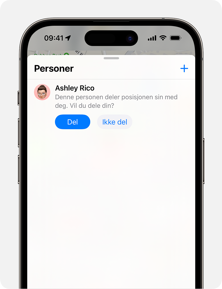 Del posisjonen din med en venn i Hvor er? på iPhone