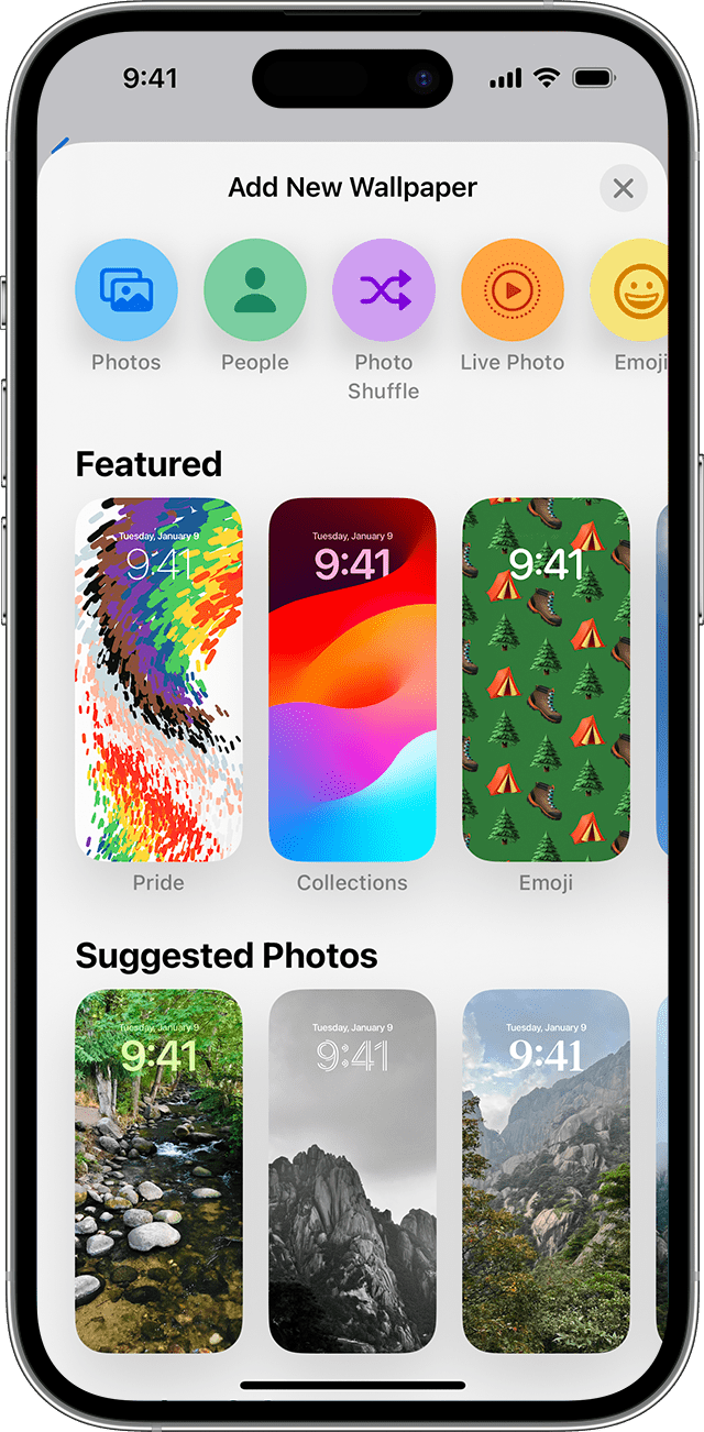 The options to add a new wallpaper in iOS 16.