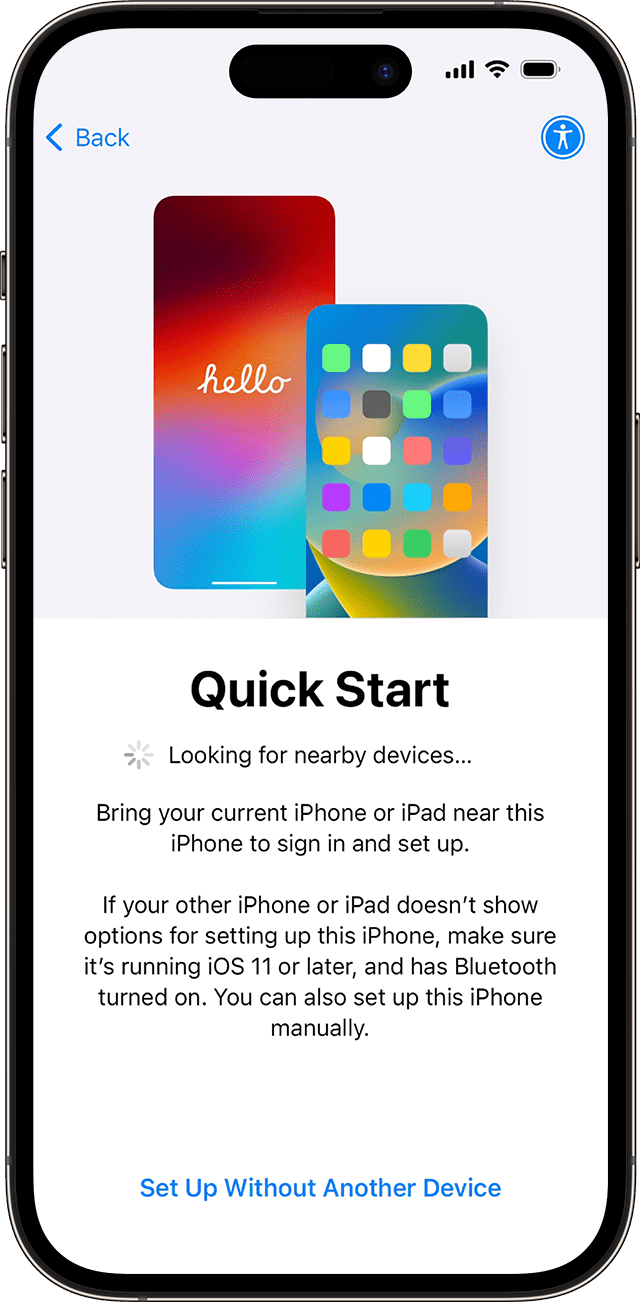 Sistemoje „iOS 17“ naująjį „iPhone“ su kitu įrenginiu galite nustatyti naudodami „Quick Start“.
