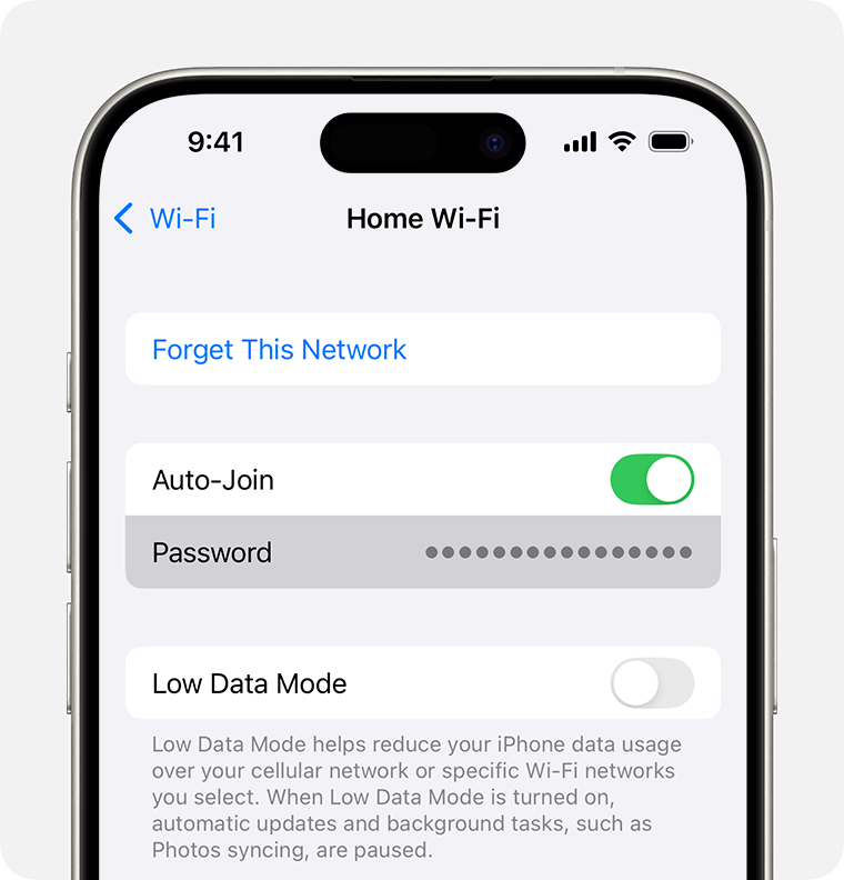 Wähle in deinem iOS „Einstellungen“ > „WLAN“,und du kannst dir das Passwort des WLAN-Netzes, mit dem du dich verbunden hast, anzeigen lassen.