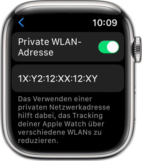 On Apple Watch, turn Private Address on or off