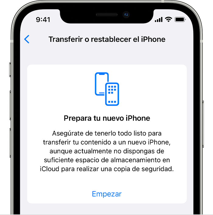 iPhone que muestra la pantalla Prepara tu nuevo iPhone