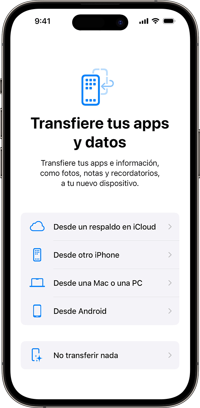 The Transfer Your Apps & Data options when you set up a iPhone in iOS 17