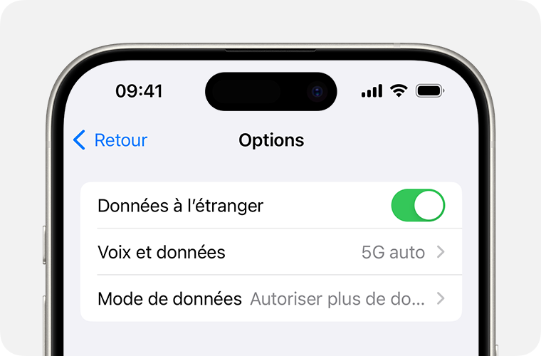 Partie supérieure de l’écran d’un iPhone affichant les réglages cellulaires