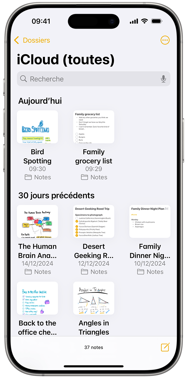 La vue Galerie dans Notes sous iOS 18.