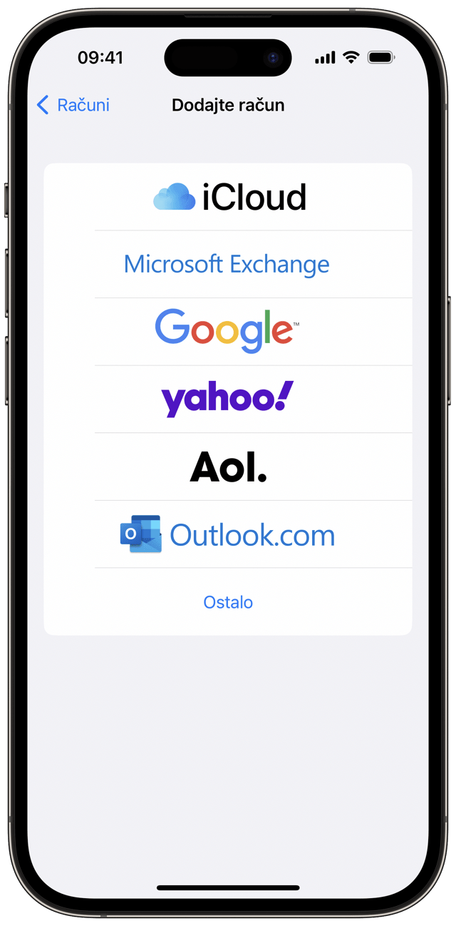 Popis e-mail računa na iPhone uređaju