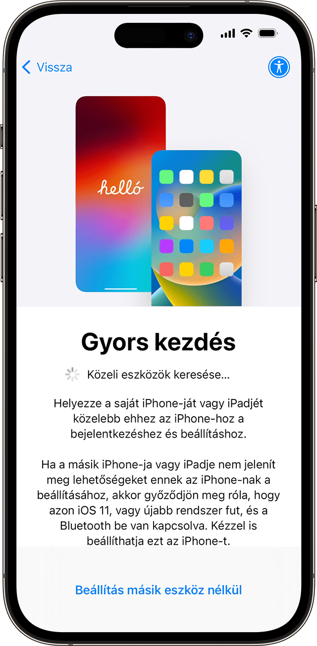 Az iOS 17 rendszerben a Gyors kezdés segítségével beállíthatja az új iPhone-t.