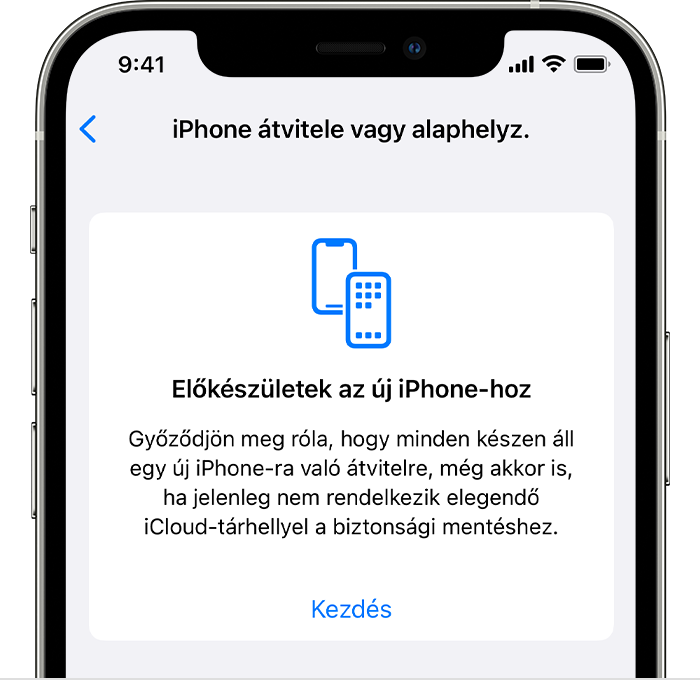 Egy iPhone, amelyen az Előkészületek az új iPhone-hoz képernyő látható