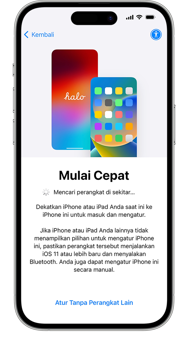 Jika ponsel lama diletakkan dekat iPhone baru, app “Pindah ke iOS” akan membantu Anda mentransfer data secara nirkabel.