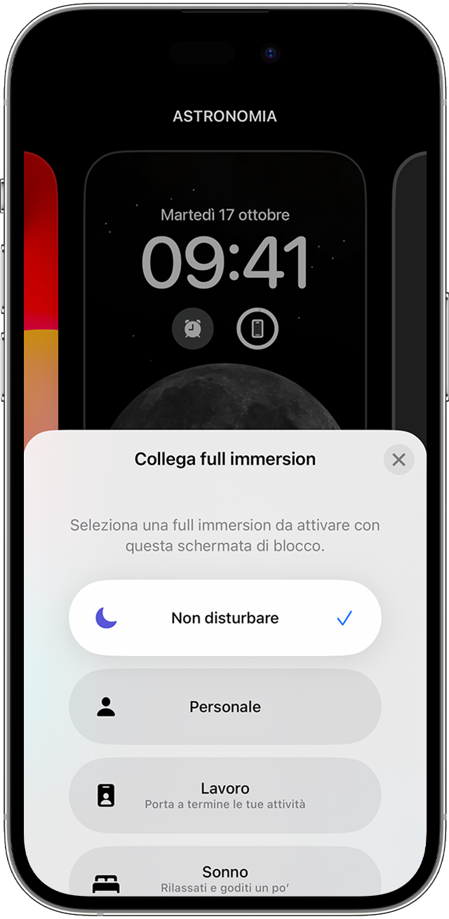 Aggiungi una full immersion collegata o un'impostazione di Full immersion pensata per attivarsi quando utilizzi uno sfondo specifico.