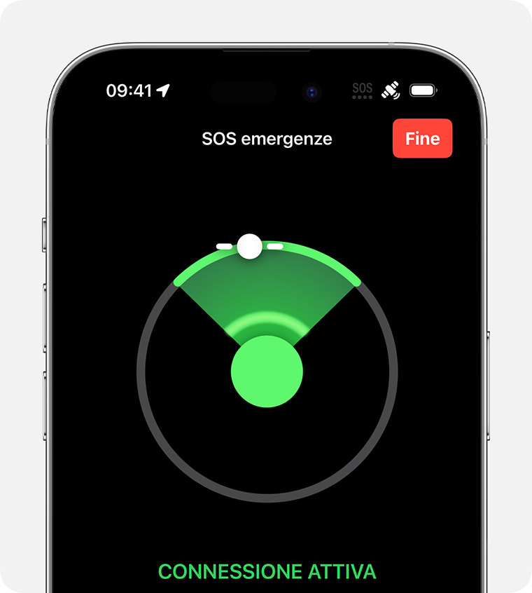 Segui le istruzioni visualizzate sullo schermo per connetterti e mantenere la connessione a un satellite.