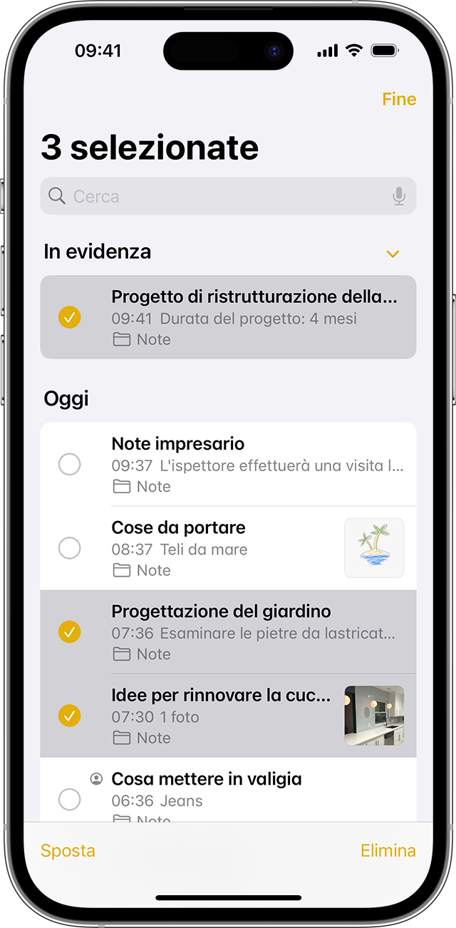 iPhone che mostra come spostare una nota in una cartella diversa nell'app Note.