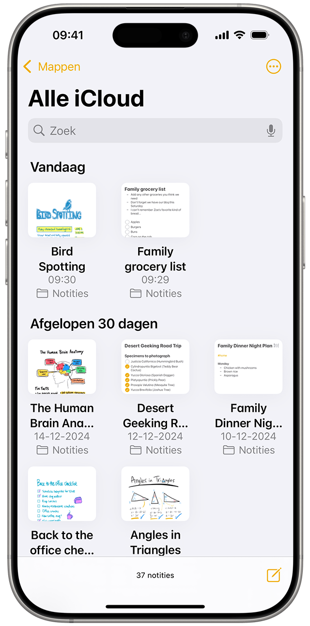 De galerijweergave in Notities op iOS 18.