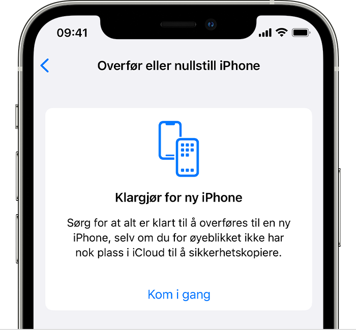 iPhone som viser skjermbildet Klargjør for ny iPhone