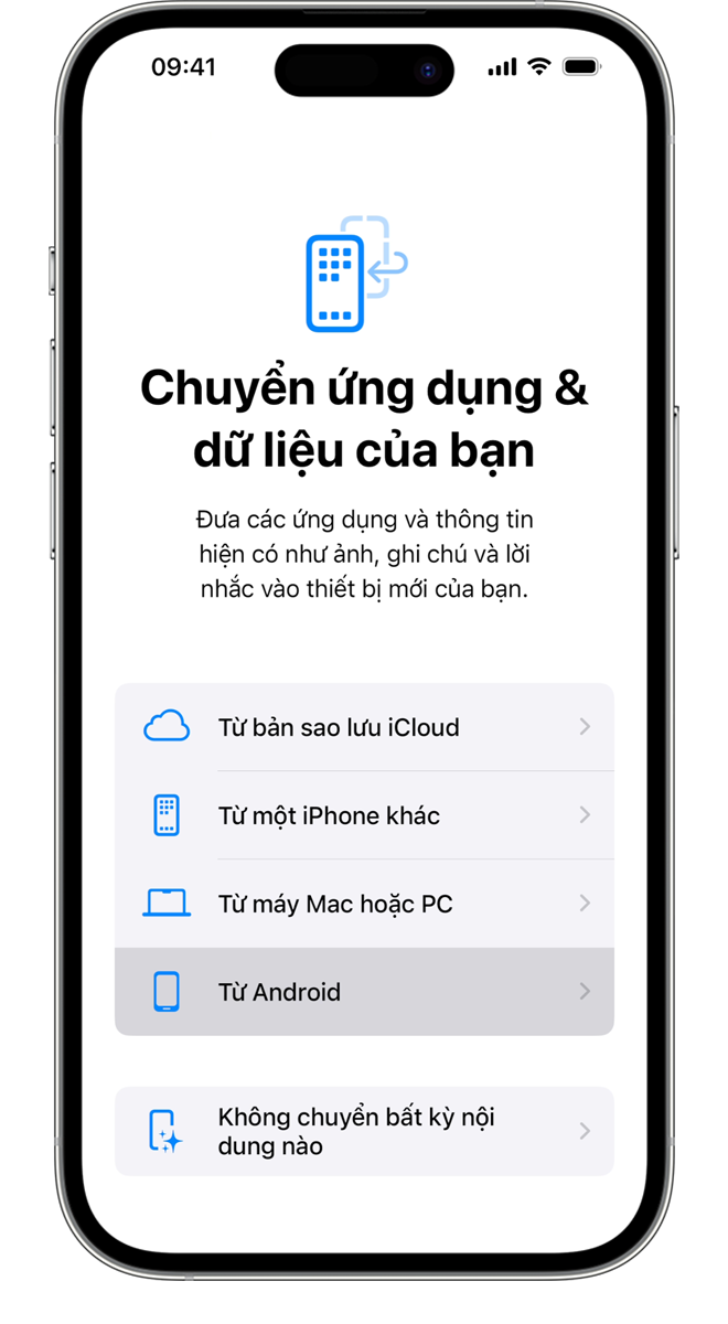 Trong quá trình chuyển, bạn có thể chọn ứng dụng và thông tin bạn muốn chuyển.