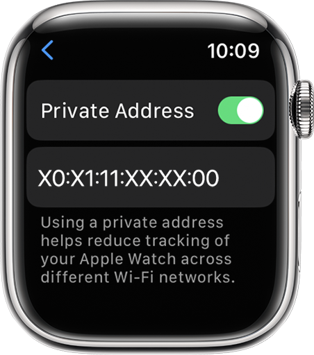 On Apple Watch, turn Private Address on or off