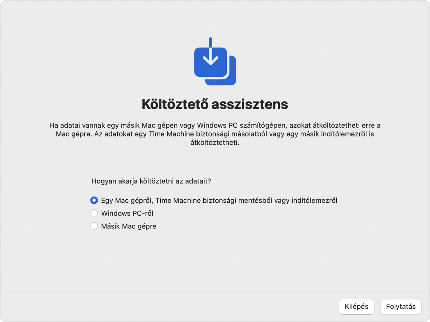 Költöztetés Macről a macOS Monterey Költöztető Asszisztensével