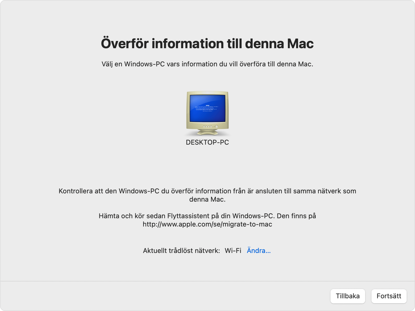 Flyttassistent på Mac: Välj en Windows-dator