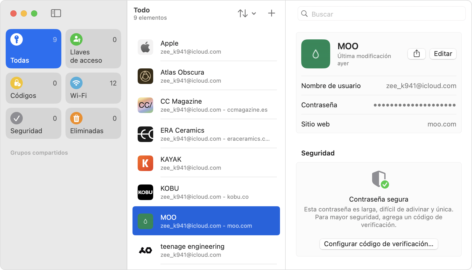 Busca las contraseñas y llaves de acceso guardadas en la app Contraseñas de la Mac.