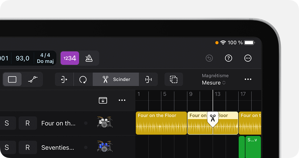 Tracks area showing Split tool enabled.