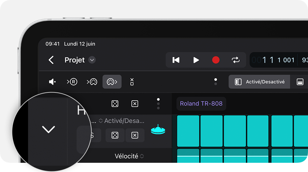 Disclosure button for a row in the Step Sequencer.