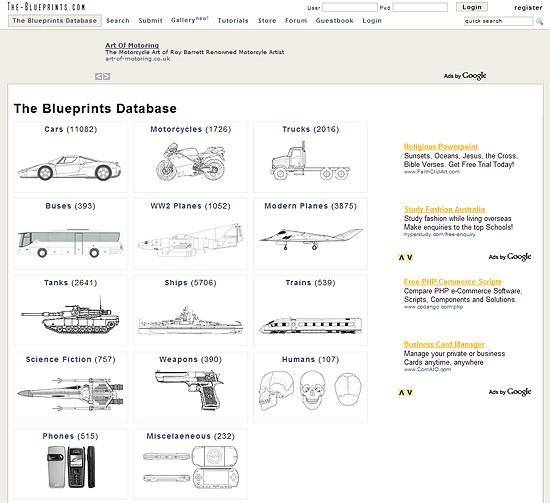 【その他】  あらゆる乗り物の三面図が展示されているサイト2『The-Blueprints』