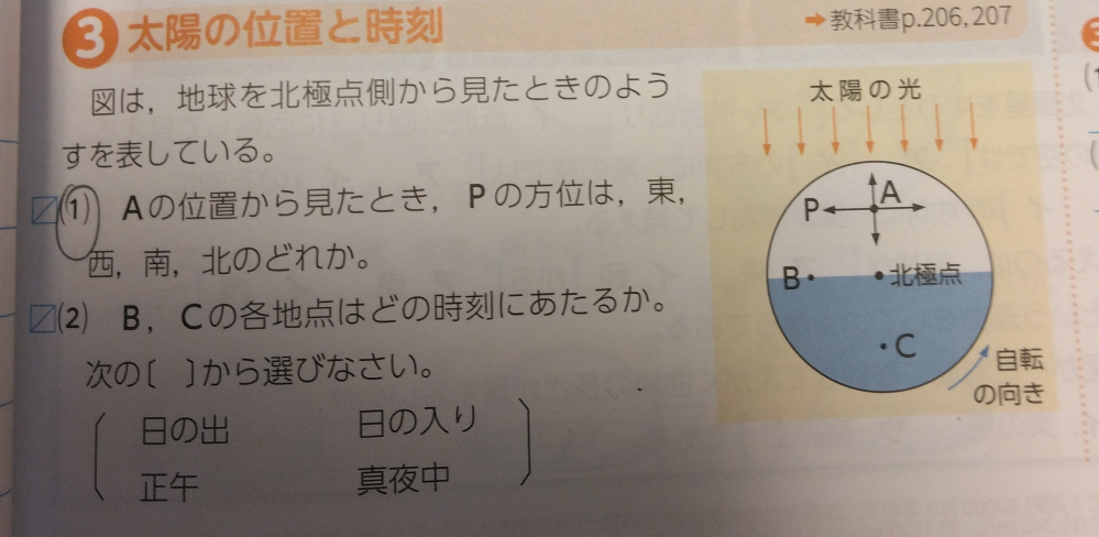 中3 理科 天体です！ (1)がわからないので教えてほしいです！