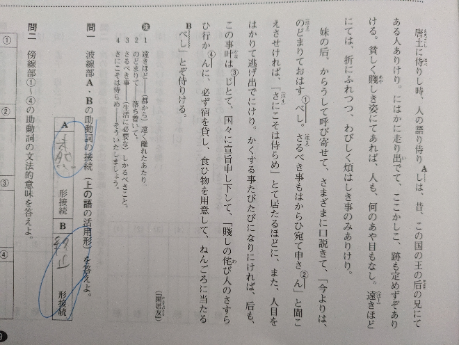 高1古典です。 問1がわかりません。 侍りは連用形で侍りになるのであって未然形では侍らだと思うのですがなぜ答えは未然形になるのでしょうか。有識者の方回答よろしくお願いします。