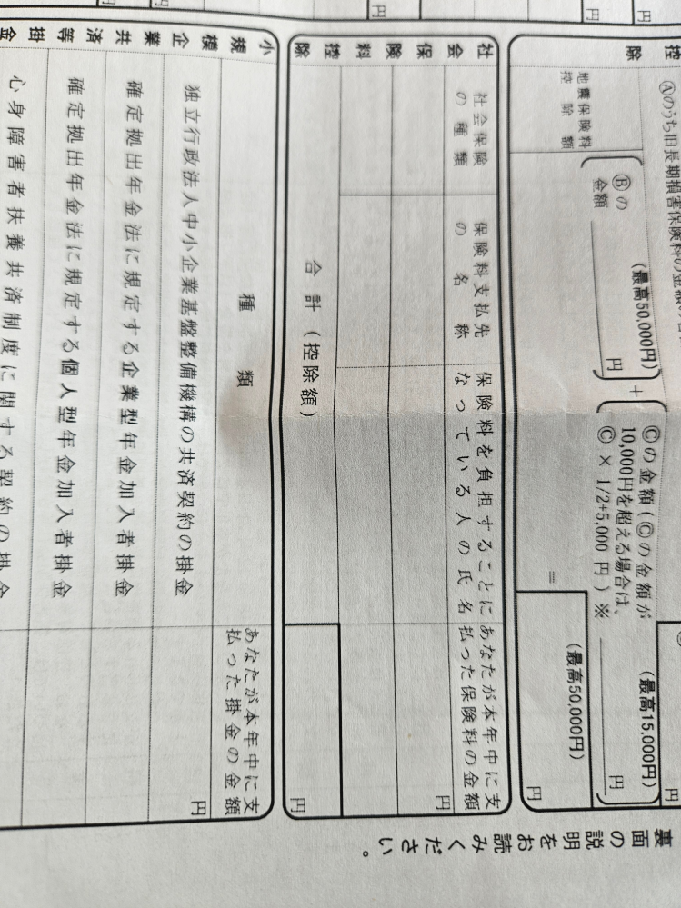 給与所得者の保険料控除申告書が手元にあります。社会保険以外は加入していない場合、この用紙に関しては社会保険料控除の欄だけ記入すれば良いのですか？