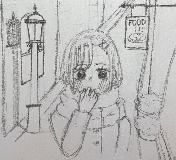 こちらのイラストのいい点と良くない点、またどうすれば悪い点が良くなるかを教えてください。街頭やマフラーなどは、画像を見て描きました。何時間もかけましたが、うーんって感じです。 高一で、イラストレーターを目指していますが、上手い人がいっぱいで心が折れそうです。