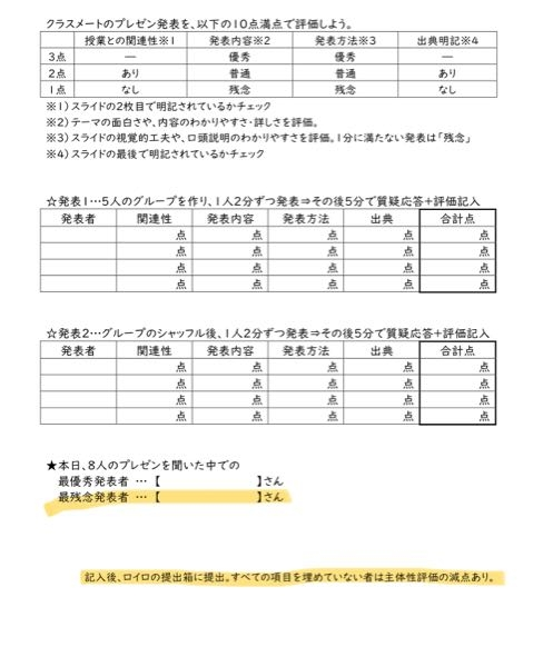 冬課題でこんな課題が出てたんですけど、 最も残念な人とか決める必要なくないですか？ まず、全員の発表が良かったなら残念とか優劣をつける必要がないと思います。 最後の文言とか半分脅しですよね。 幸い自分は10とか狙ってないのでどっちでもいいんですけど、、、 まぁ文句を言う暇なら勉強しろって感じなんですけど これはちょっと個人的に問題かと思ったので世間的な意見が欲しいです。(共感を求める形になってしまったんですが批判でもお願いします) 長文失礼しました。