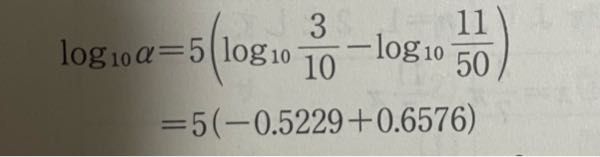 至急です。この計算の、log10 11/50 から0.6576にする過程がわかりません。どのように変形していくのでしょうか。