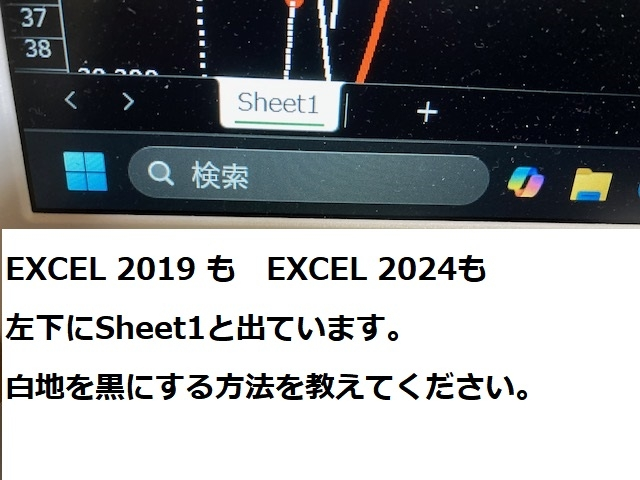 EXCELを使っています。 ブックを開いている時にSheet１を使っているとの表示がでます。 目が悪いので、配色に希望があります。 今は白地に黒で字が書かれています。 これを黒地に白に直す事ができますか？