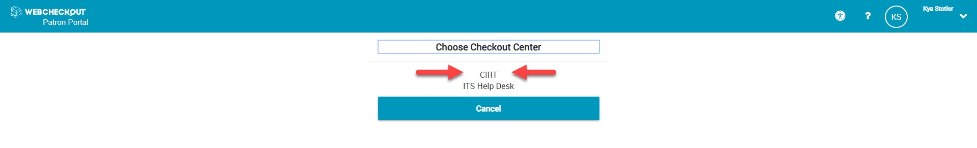 Choose checkout center. CIRT