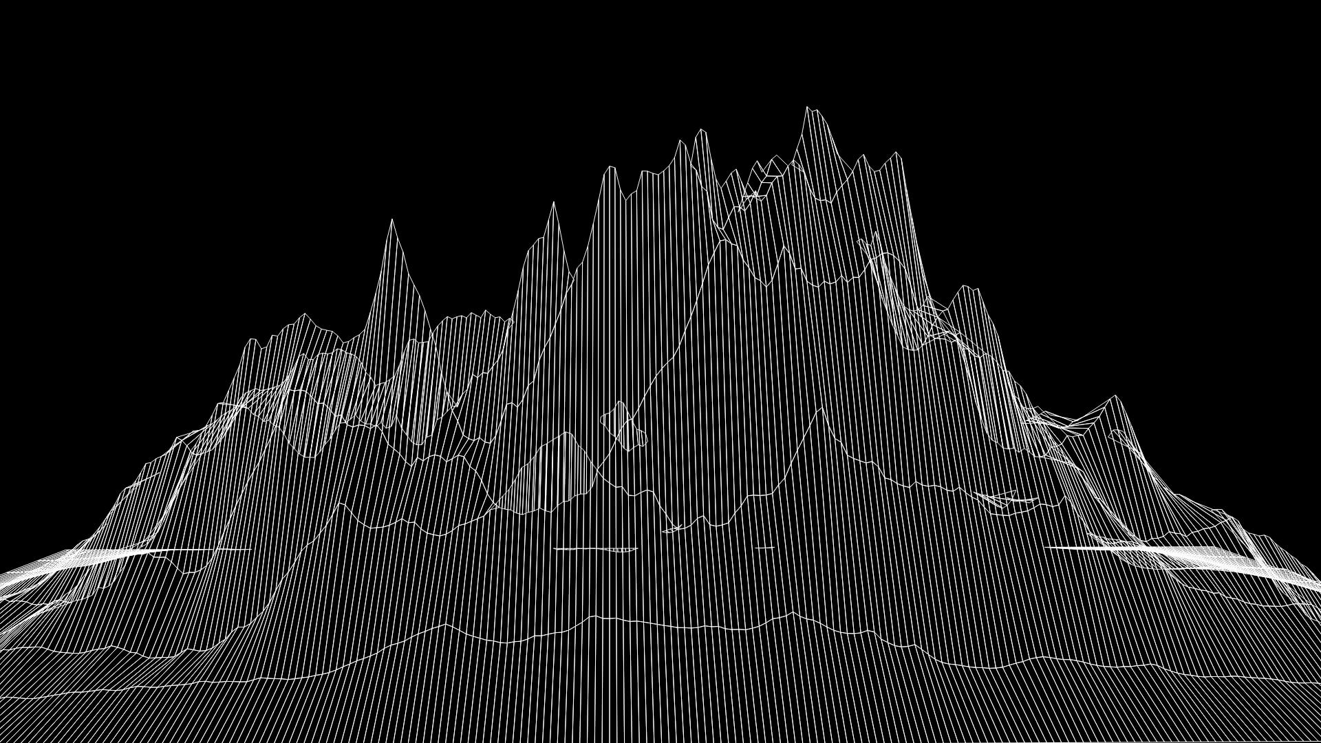 A graphic design rendering of topography in white against a black background.