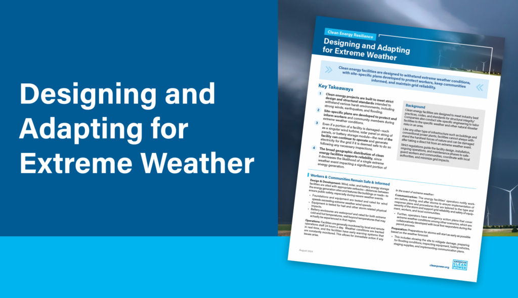 Picture displaying an image of a fact sheet with the words "Designing and Adapting for Extreme Weather"